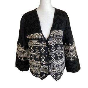 Vintage 90s Tribal Southwestern Tapestry Blazer Jacket Metal Buttons Sz M
